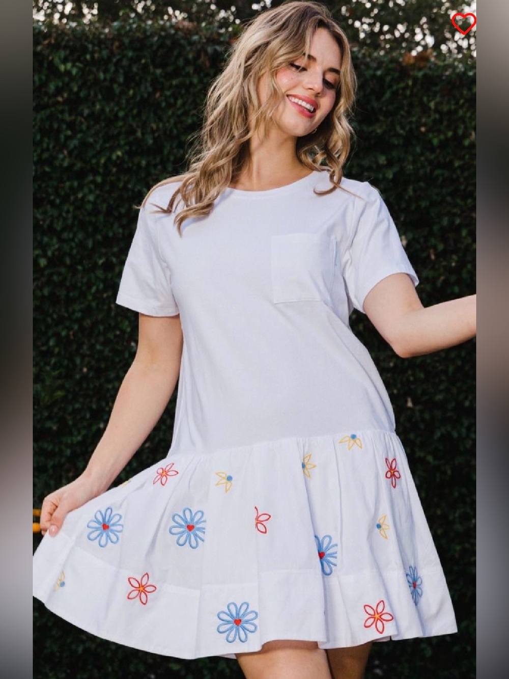 Oddi White Floral Short Sleeve Tee Dress Embroidery — NWT